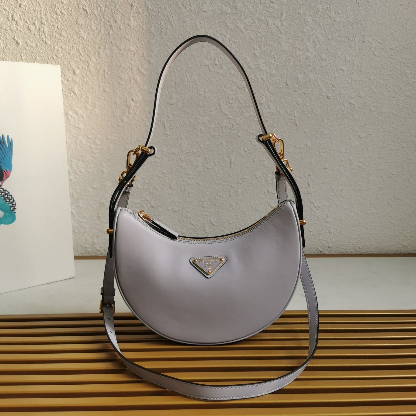 Prada Arqué Small Leather Shoulder Bag - Granite Gray