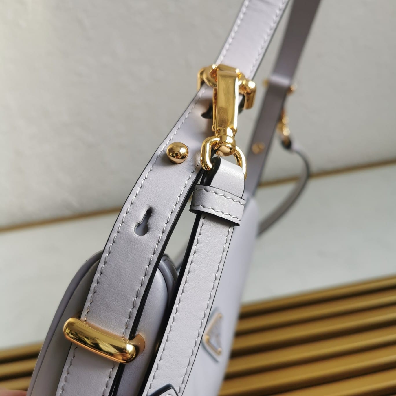 Prada Arqué Small Leather Shoulder Bag - Granite Gray