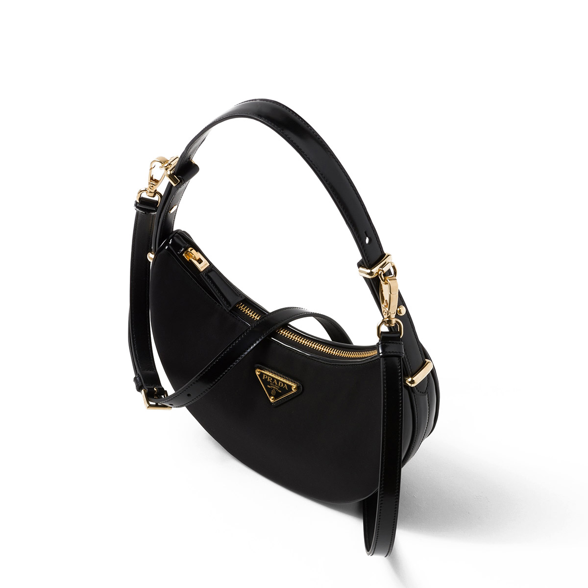 Prada Arqué Small Re-Nylon and Brushed Leather Shoulder Bag - Black