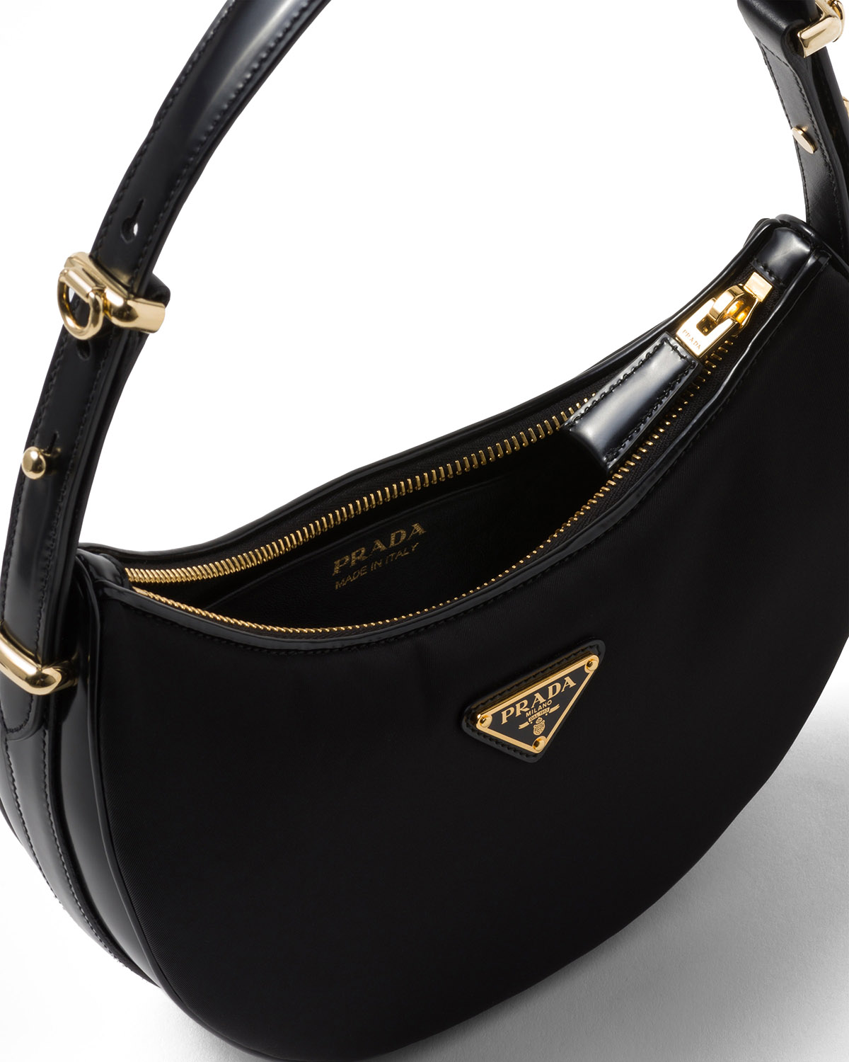 Prada Arqué Small Re-Nylon and Brushed Leather Shoulder Bag - Black