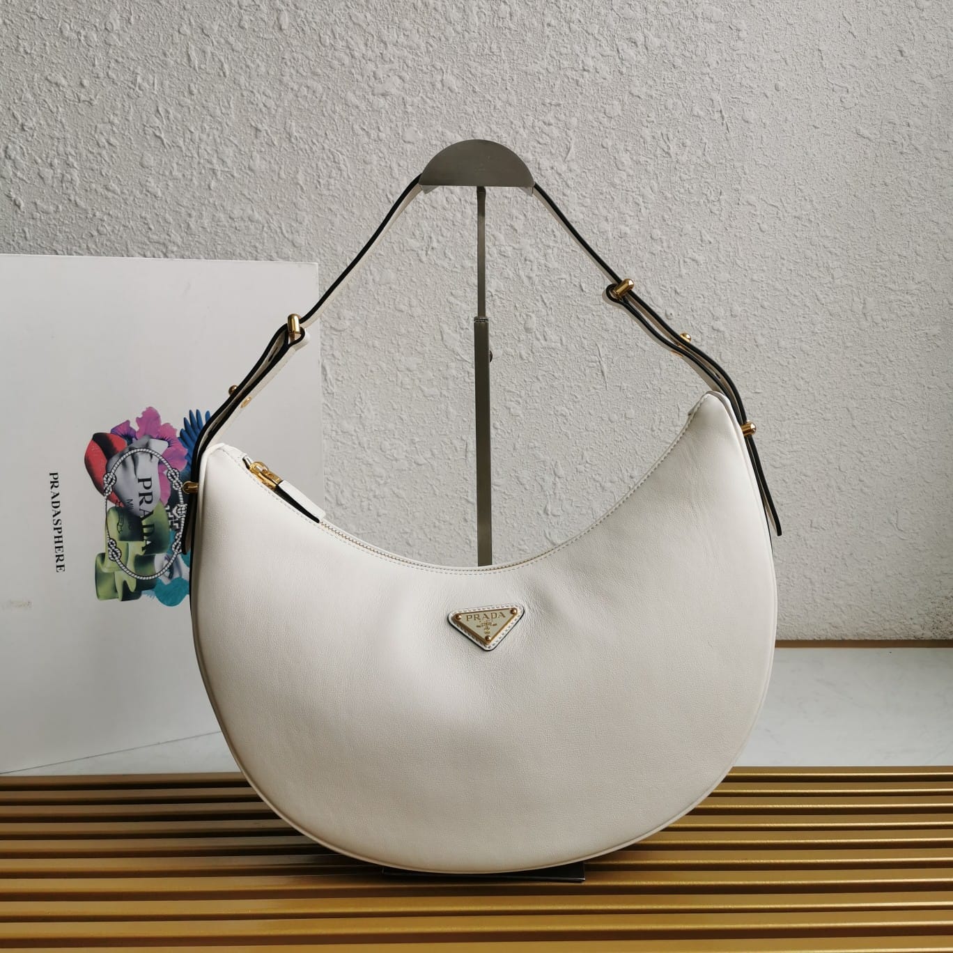 Prada Arqué Large Leather Shoulder Bag - White