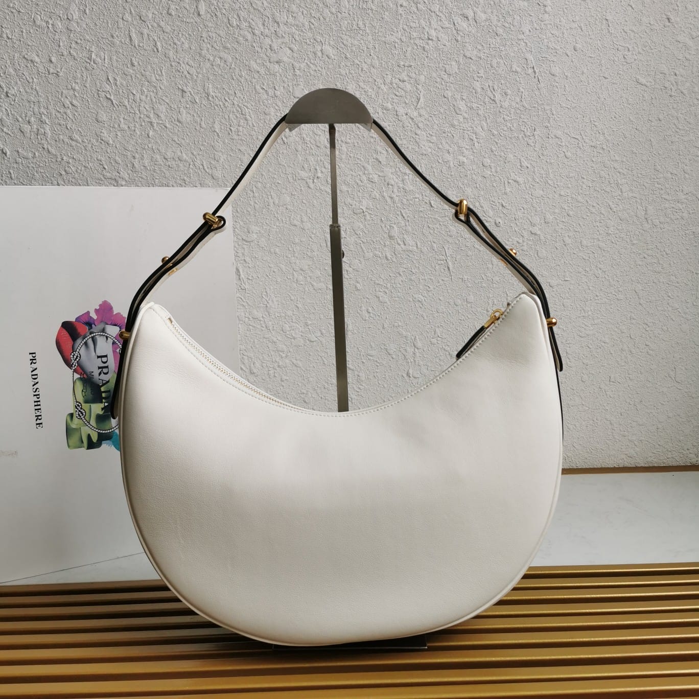 Prada Arqué Large Leather Shoulder Bag - White