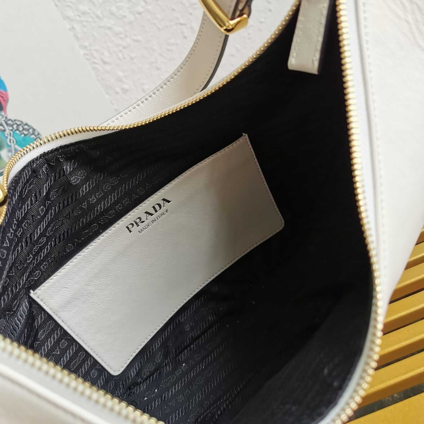 Prada Arqué Large Leather Shoulder Bag - White