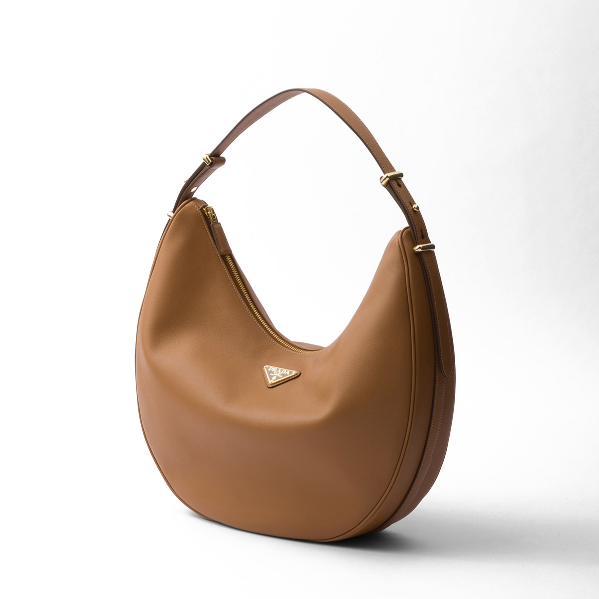 Prada Arqué Large Leather Shoulder Bag - Caramel