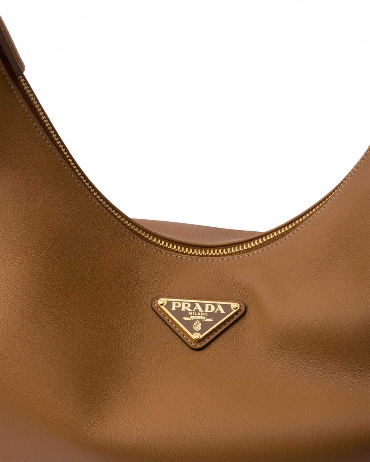 Prada Arqué Large Leather Shoulder Bag - Caramel