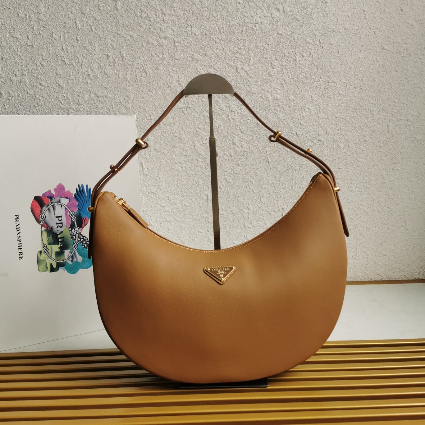 Prada Arqué Large Leather Shoulder Bag - Caramel