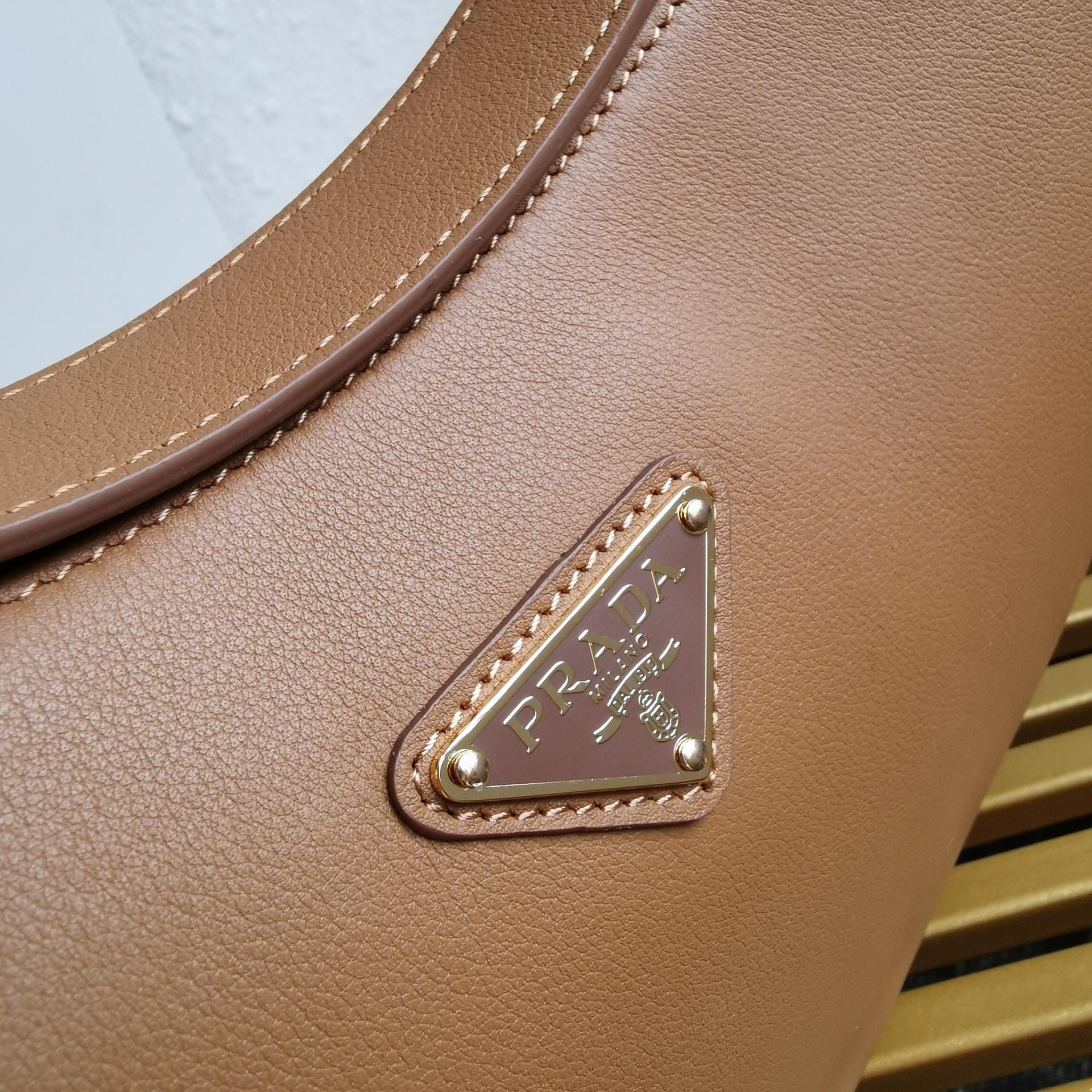 Prada Arqué Large Leather Shoulder Bag - Caramel