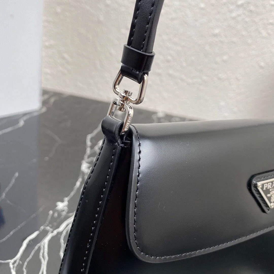 Prada Cleo Mini Leather Shoulder Bag with Flap - Black