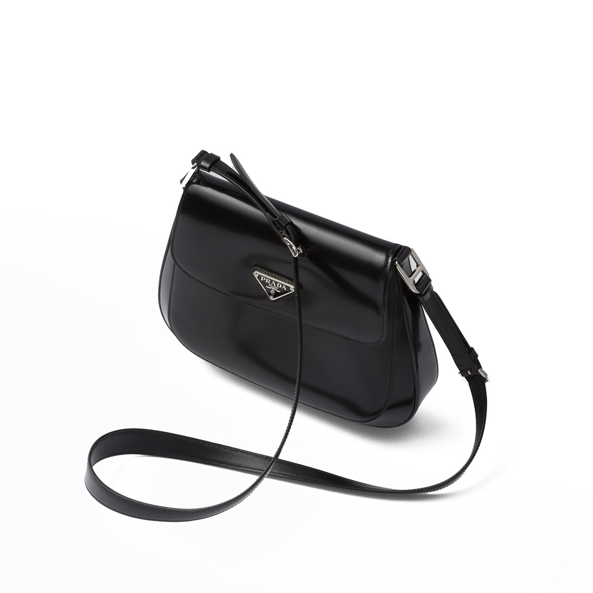 Prada Cleo Medium Leather Shoulder Bag with Flap - Black