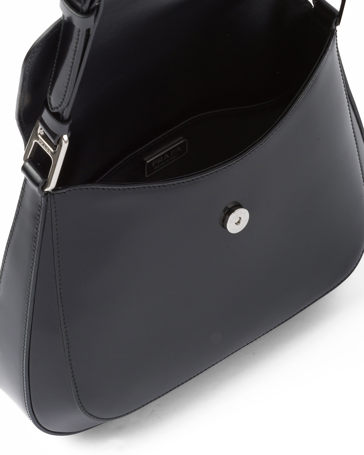 Prada Cleo Medium Leather Shoulder Bag with Flap - Black