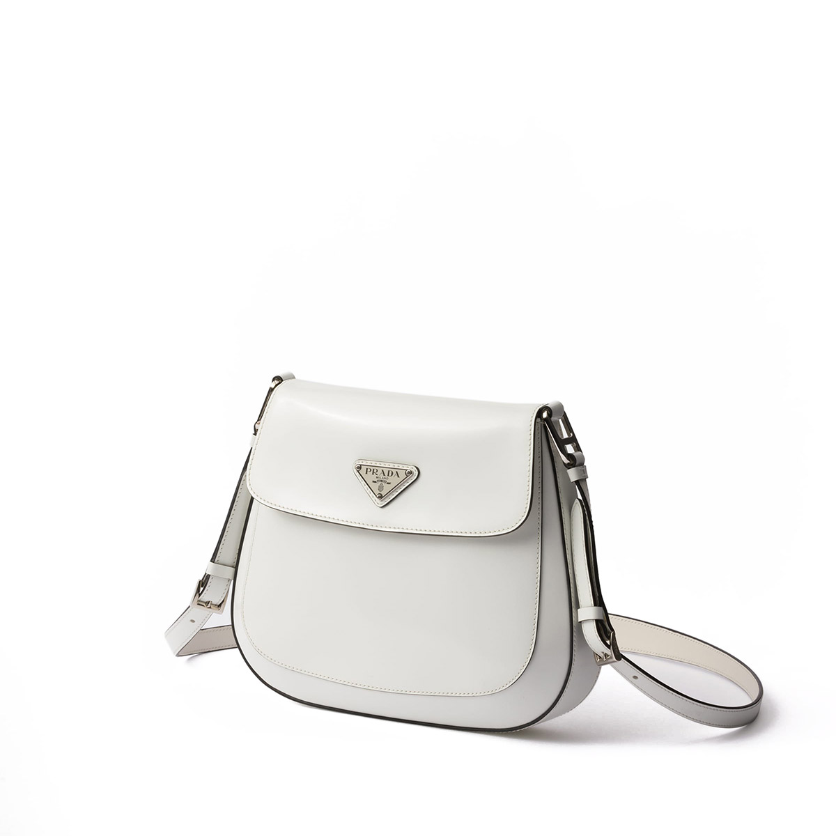 Prada Cleo Medium Leather Shoulder Bag with Flap - White