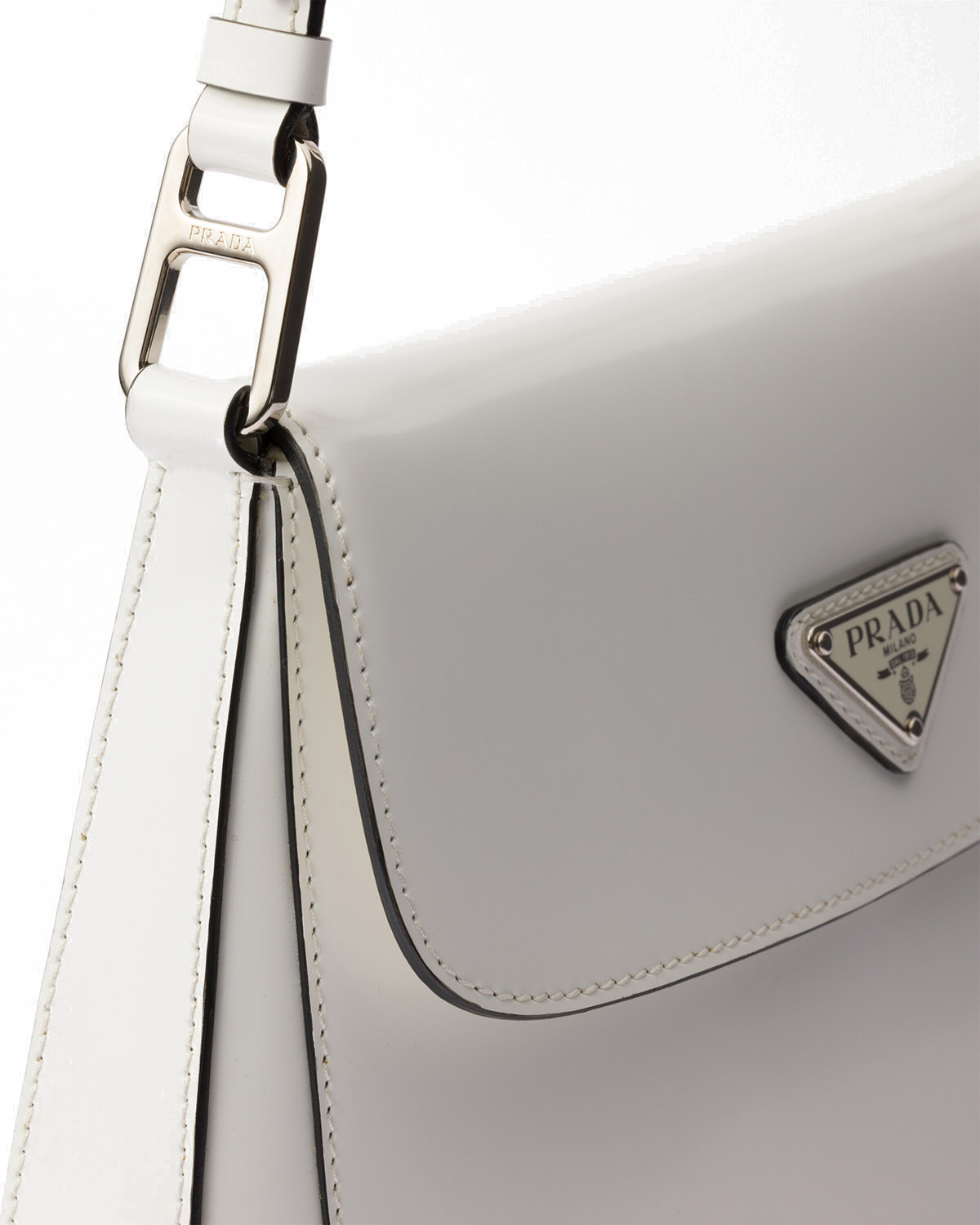 Prada Cleo Medium Leather Shoulder Bag with Flap - White