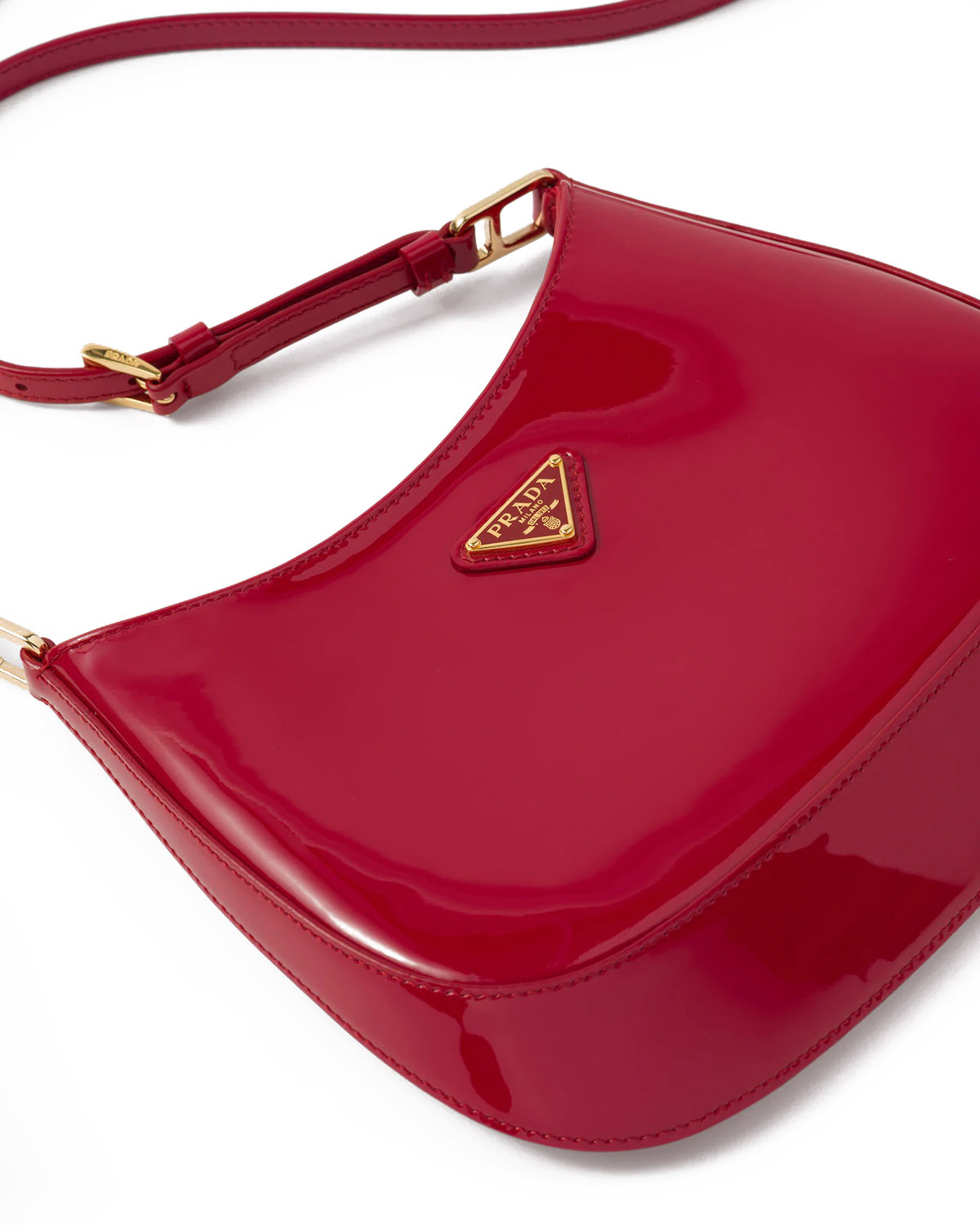 Prada Cleo Patent Leather Shoulder Bag - Cherry Red