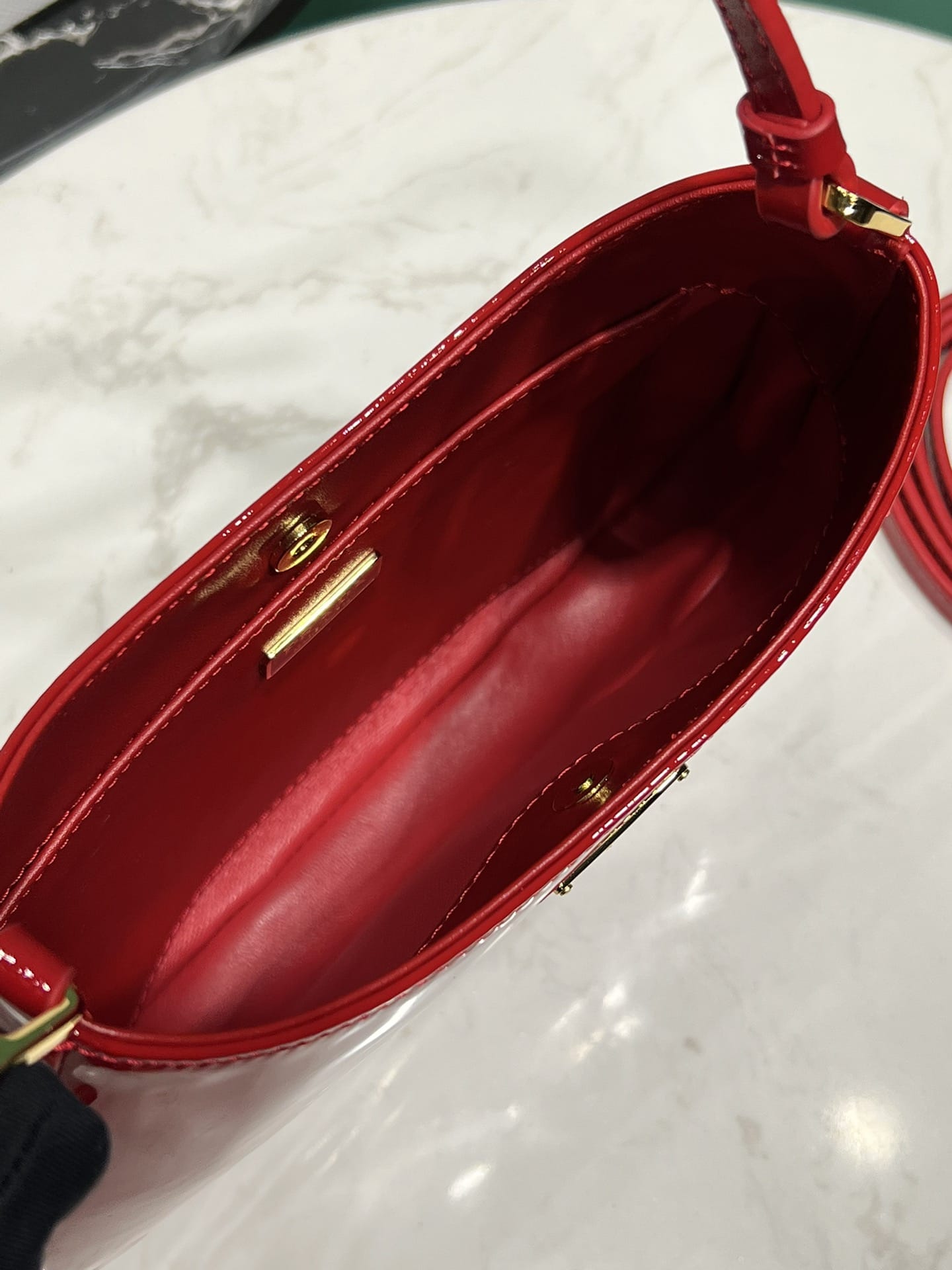 Prada Cleo Patent Leather Shoulder Bag - Cherry Red