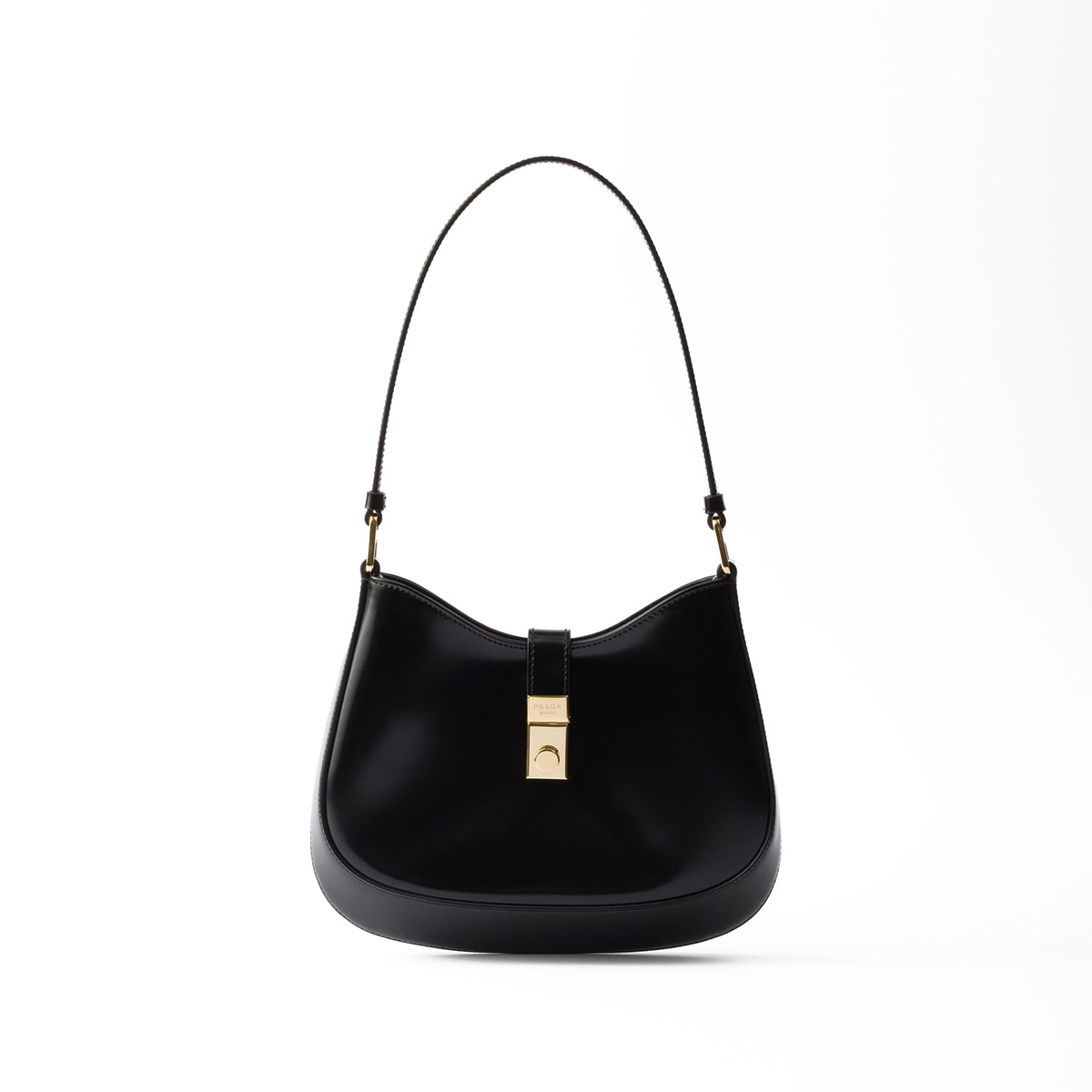 Prada Cleo Leather Shoulder Bag with Clasp Closure - Black