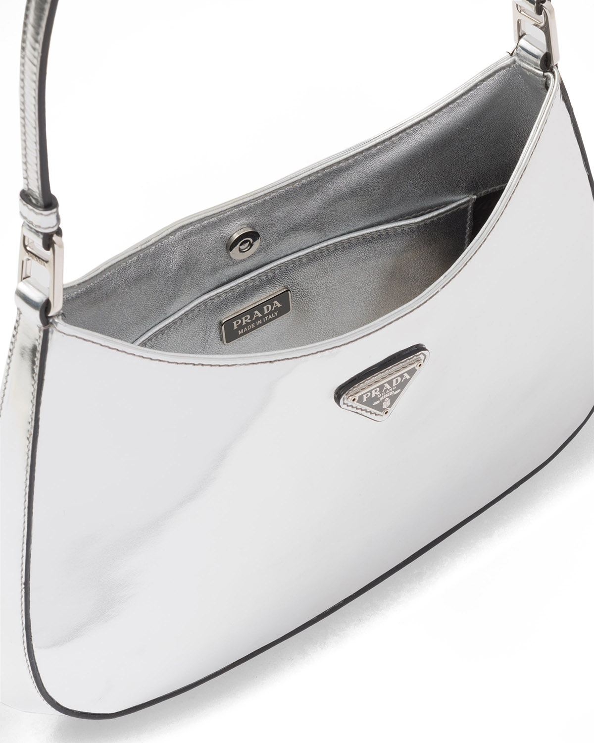 Prada Cleo Leather Shoulder Bag - Silver