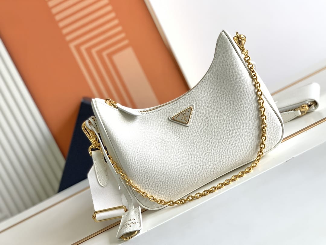 Prada Re-Edition 2005 Saffiano Leather Shoulder Bag - White