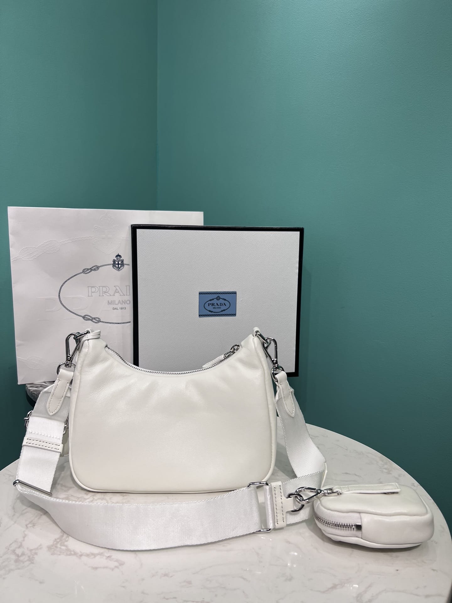 Prada Re-Edition 2005 Padded Nappa Leather Shoulder Bag - White