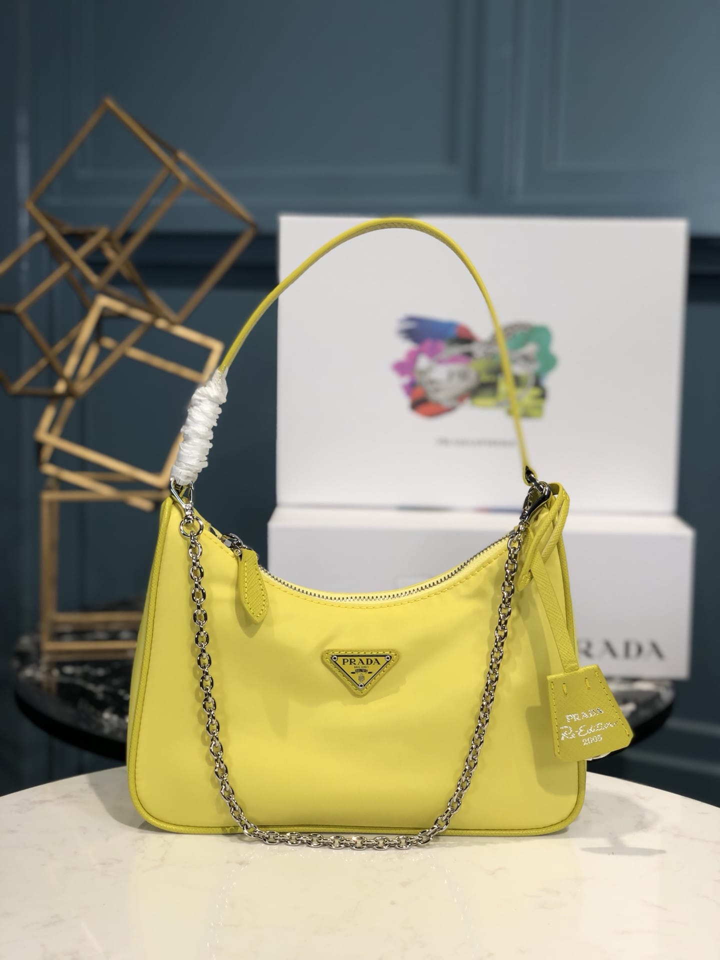 Prada Re-Edition 2005 Re-Nylon and Saffiano Shoulder Bag - Citron Yellow