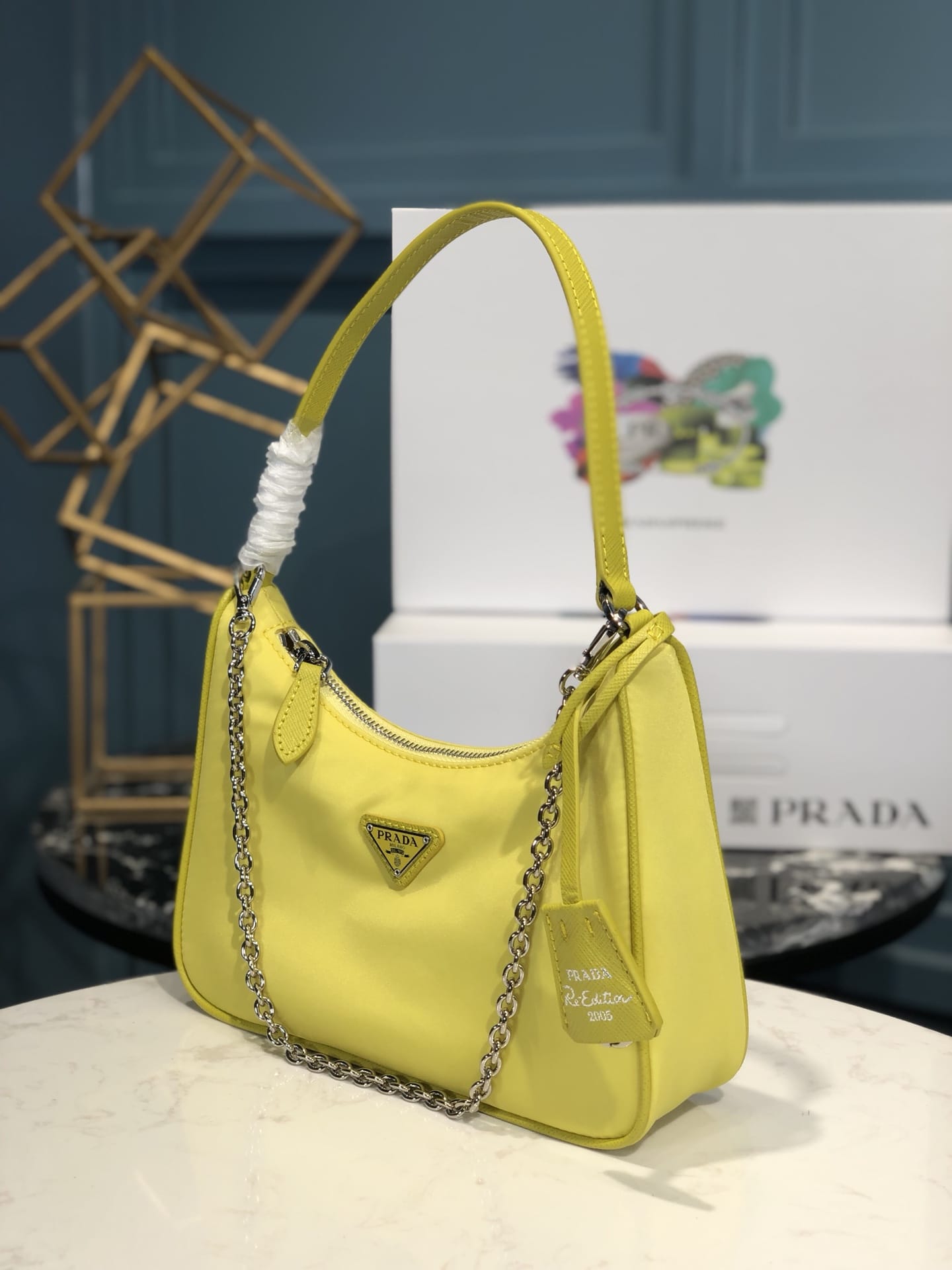 Prada Re-Edition 2005 Re-Nylon and Saffiano Shoulder Bag - Citron Yellow