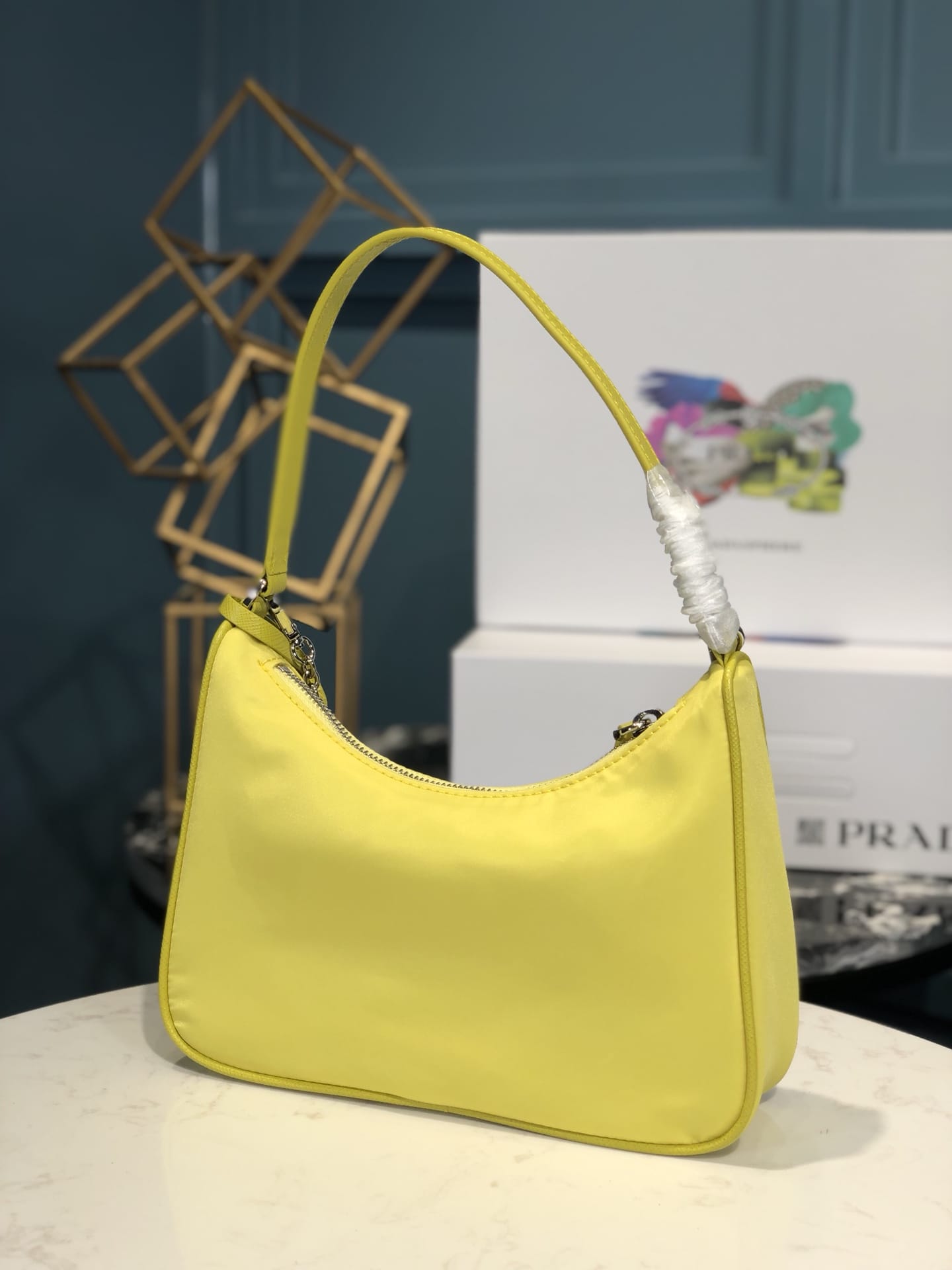 Prada Re-Edition 2005 Re-Nylon and Saffiano Shoulder Bag - Citron Yellow