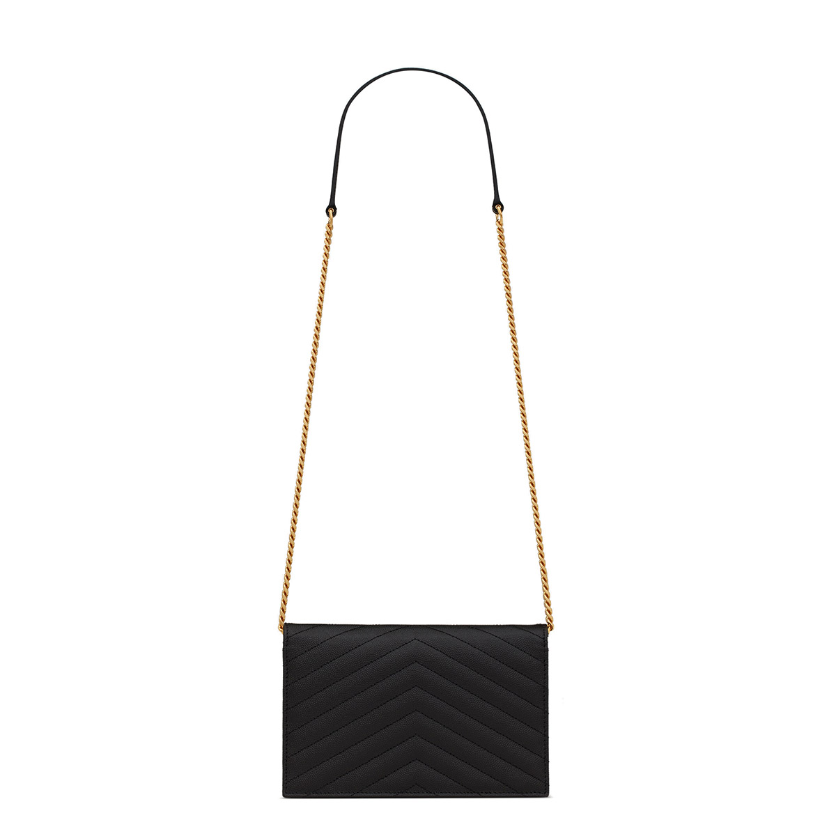 Saint Laurent Cassandre Envelope Chain Wallet In Grain De Poudre Leather - Black & Gold