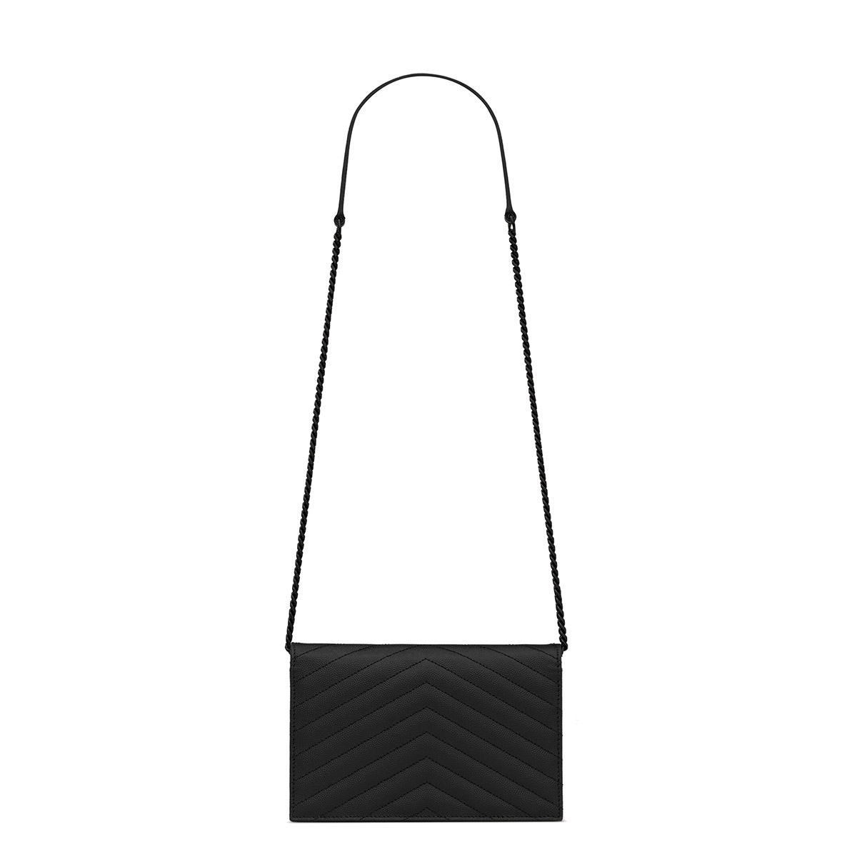 Saint Laurent Cassandre Envelope Chain Wallet In Grain De Poudre Leather - So Black