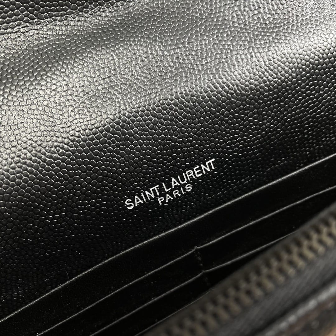 Saint Laurent Cassandre Envelope Chain Wallet In Grain De Poudre Leather - So Black