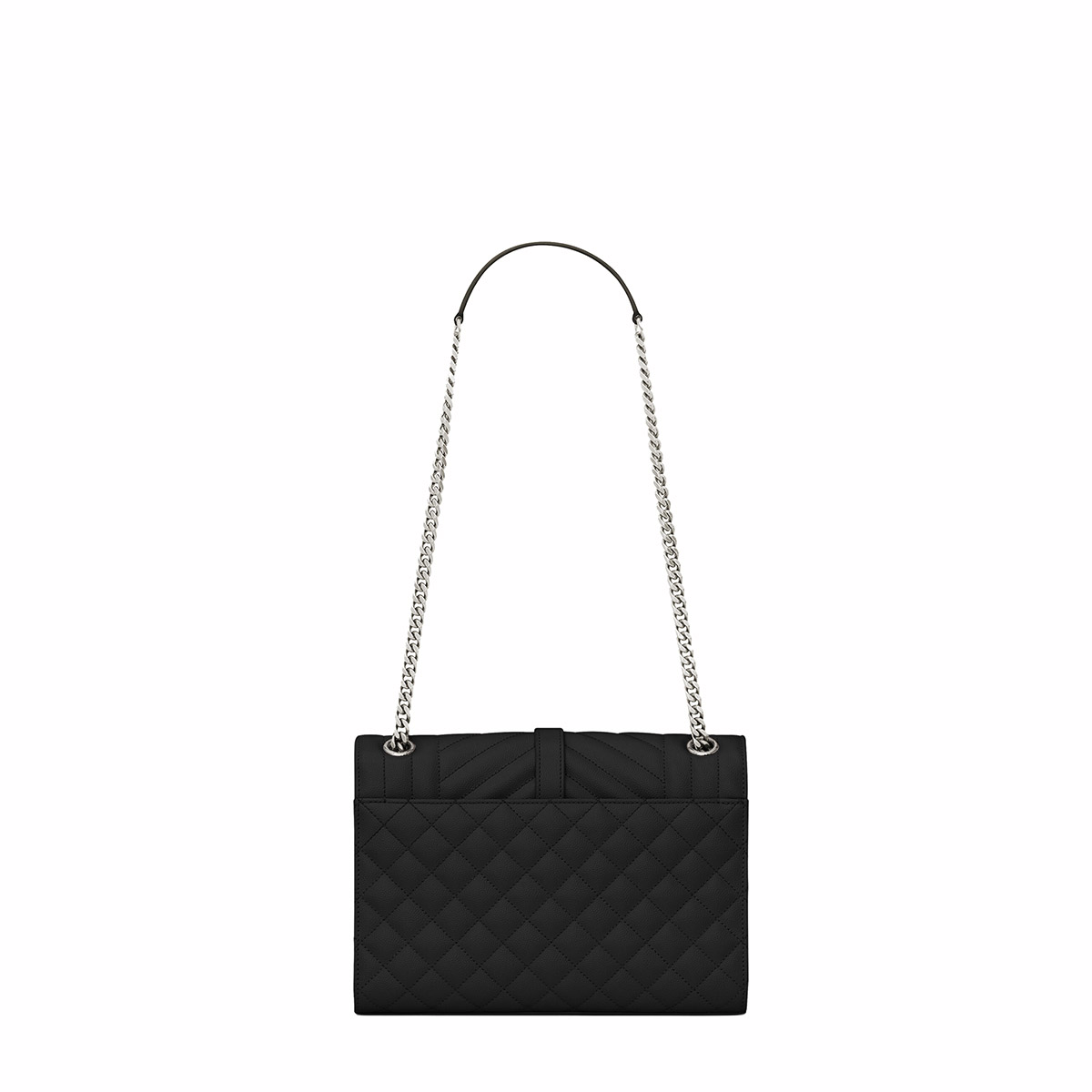 Saint Laurent Envelope Medium Shoulder Bag In Quilted Grain De Poudre Embossed Leather - Black & Silver