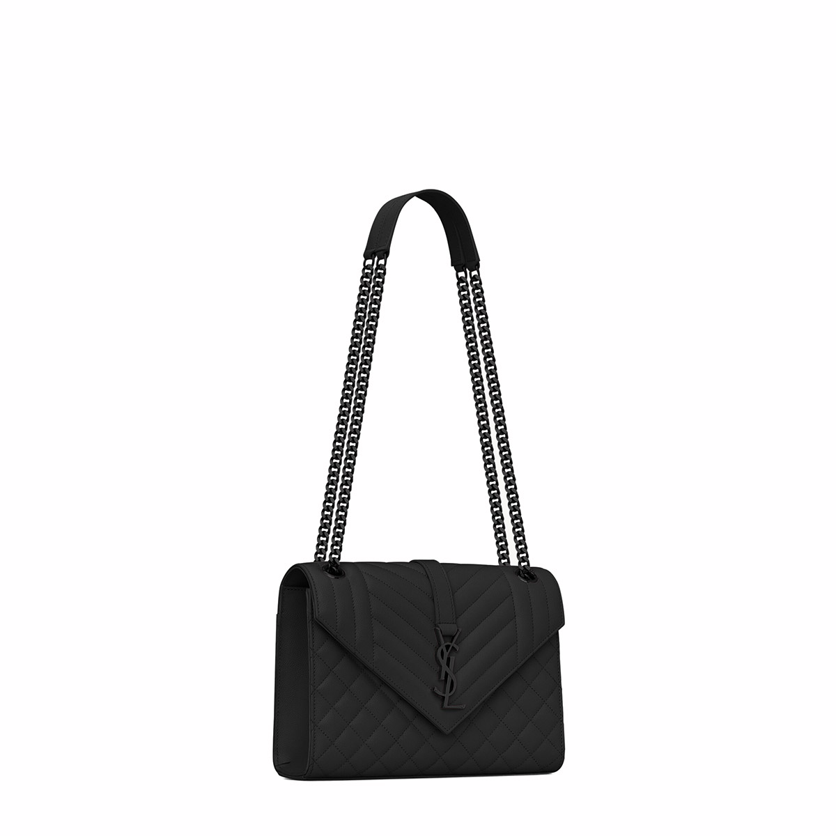 Saint Laurent Envelope Medium Shoulder Bag In Quilted Grain De Poudre Embossed Leather - So Black