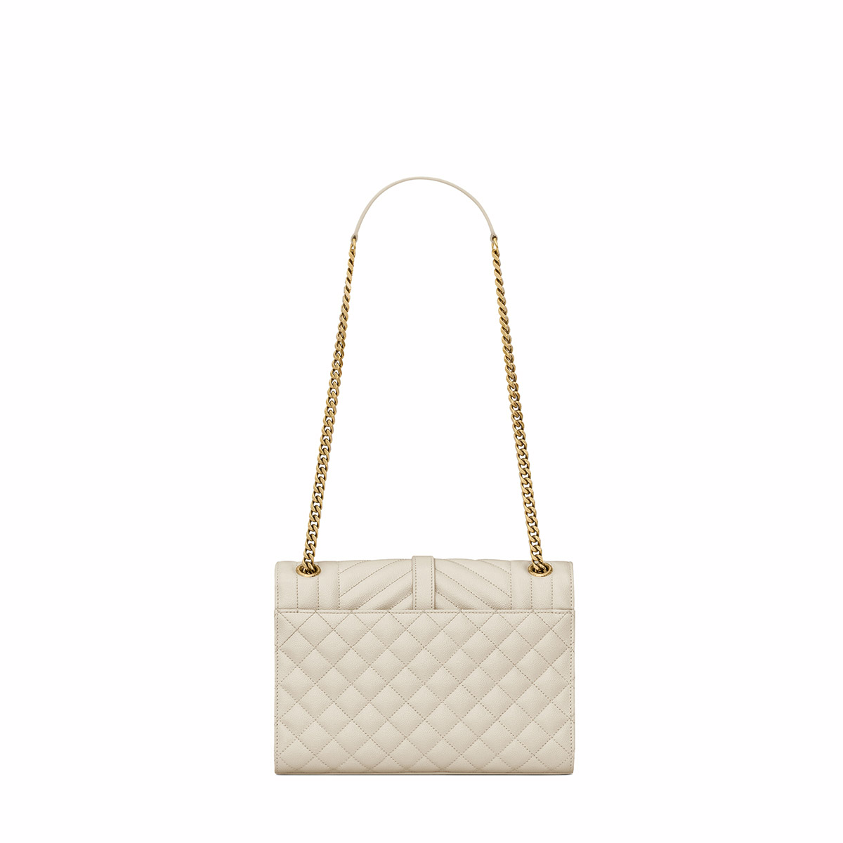 Saint Laurent Envelope Medium Shoulder Bag In Quilted Grain De Poudre Embossed Leather - White & Gold