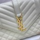 Saint Laurent Envelope Medium Shoulder Bag In Quilted Grain De Poudre Embossed Leather - White & Gold