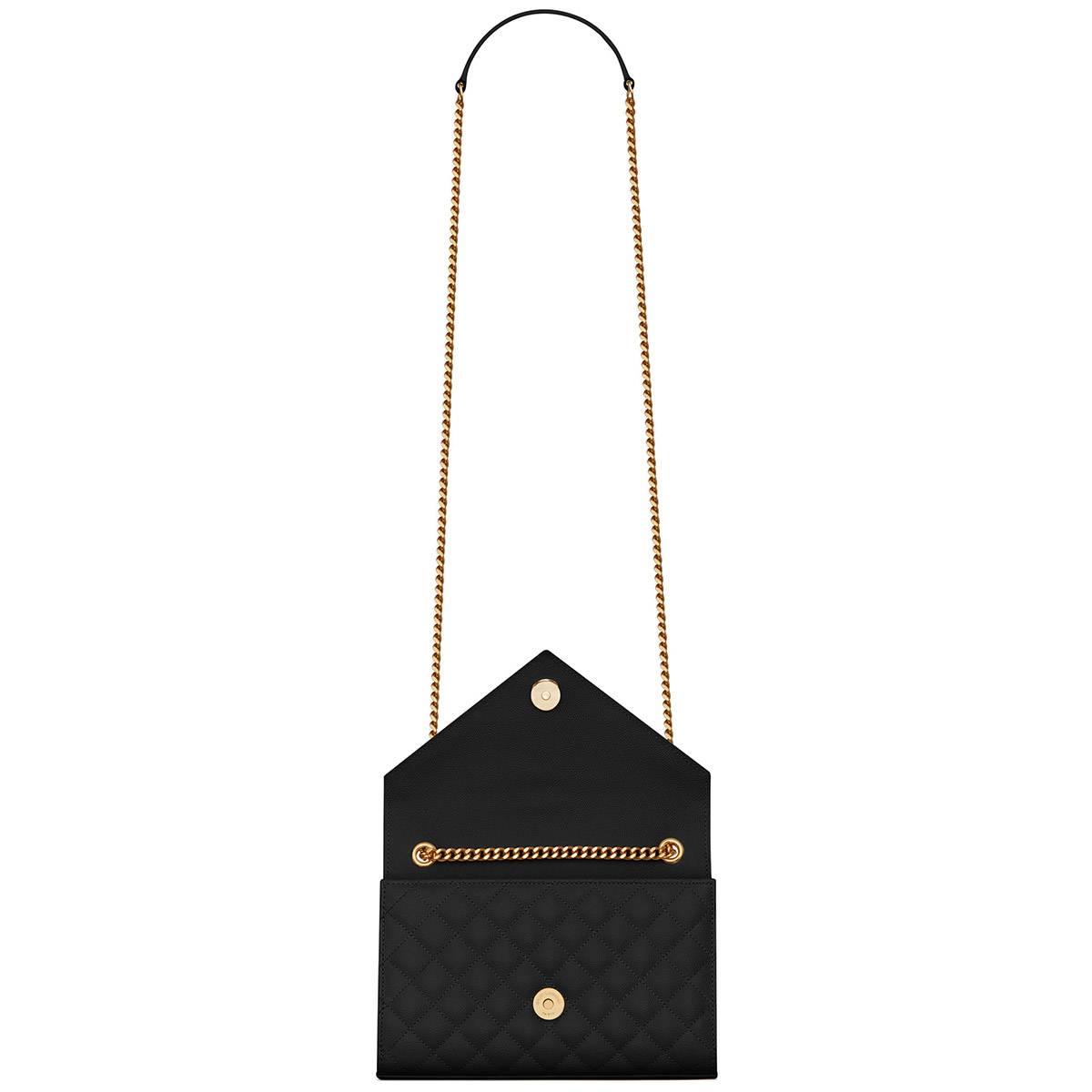 Saint Laurent Envelope Small Shoulder Bag In Quilted Grain De Poudre Embossed Leather - Black & Gold