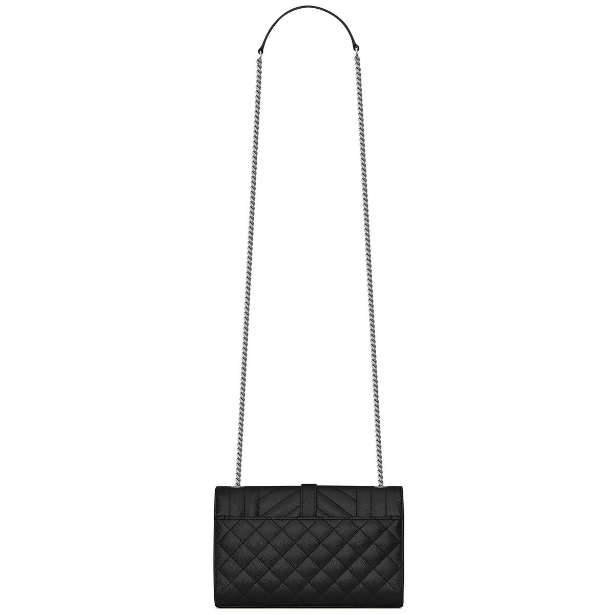 Saint Laurent Envelope Small Shoulder Bag In Quilted Grain De Poudre Embossed Leather - Black & Silver