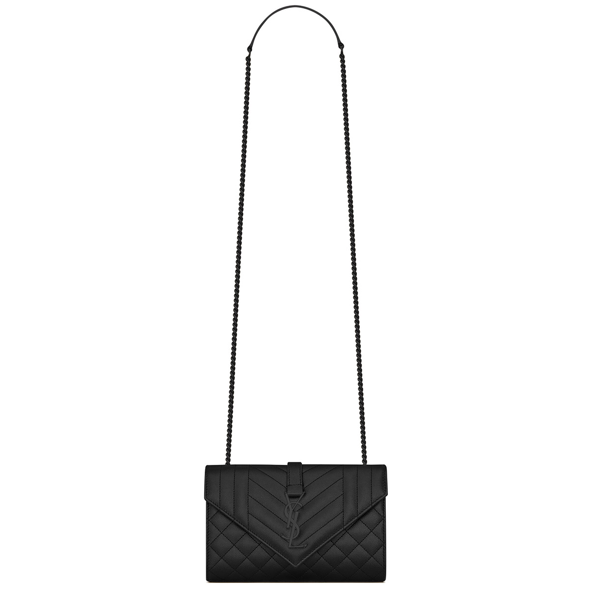 Saint Laurent Envelope Small Shoulder Bag In Quilted Grain De Poudre Embossed Leather - So Black