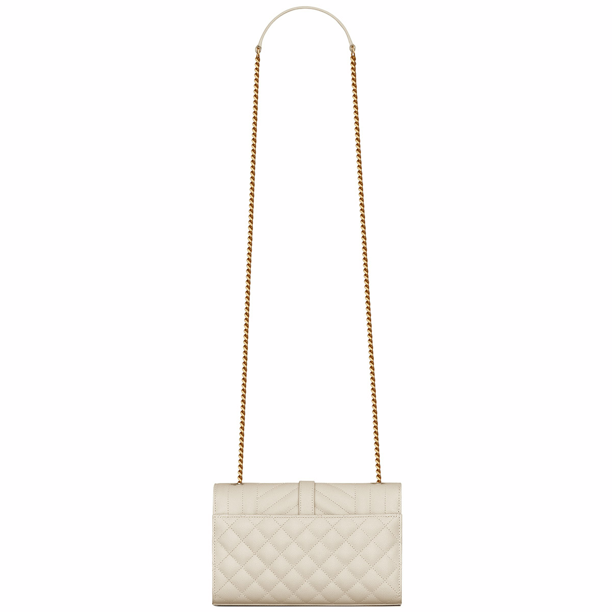 Saint Laurent Envelope Small Shoulder Bag In Quilted Grain De Poudre Embossed Leather - White & Gold