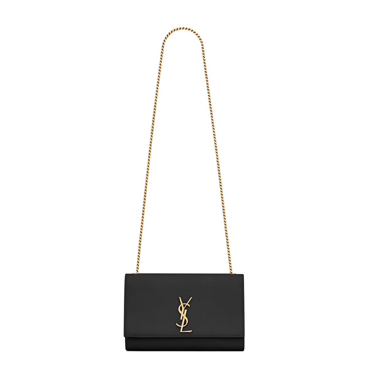 Saint Laurent Kate Medium Crossbody Bag In Grain De Poudre Embossed Leather - Black & Gold