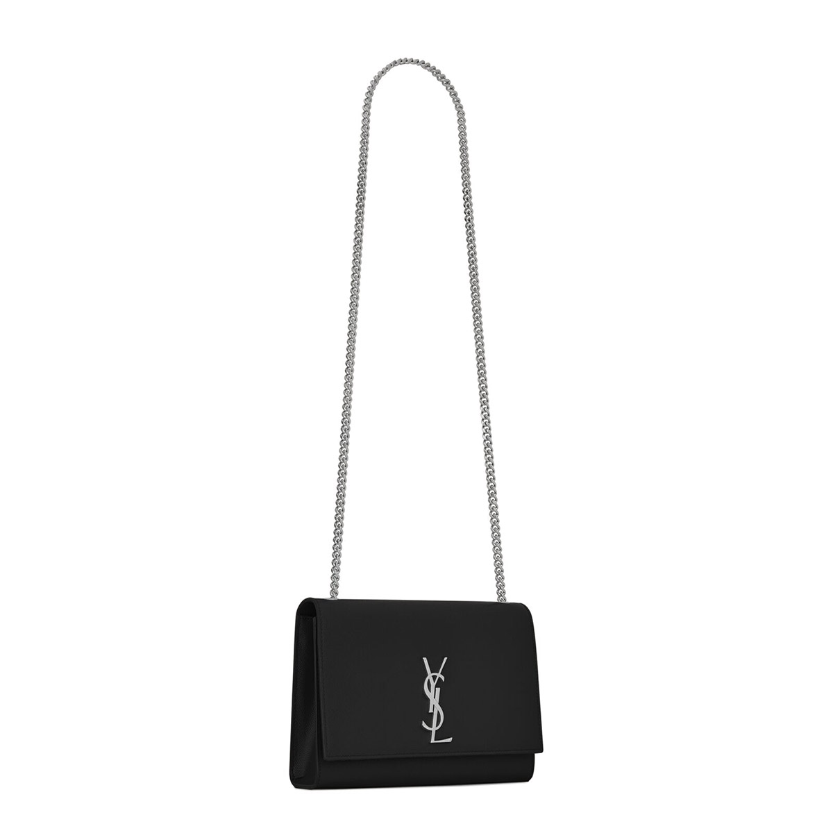 Saint Laurent Kate Medium Crossbody Bag In Grain De Poudre Embossed Leather - Black & Silver