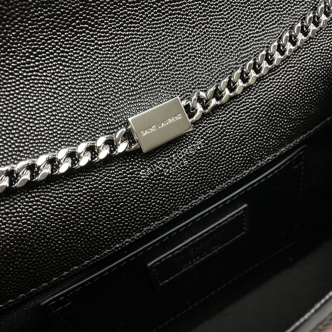 Saint Laurent Kate Medium Crossbody Bag In Grain De Poudre Embossed Leather - Black & Silver