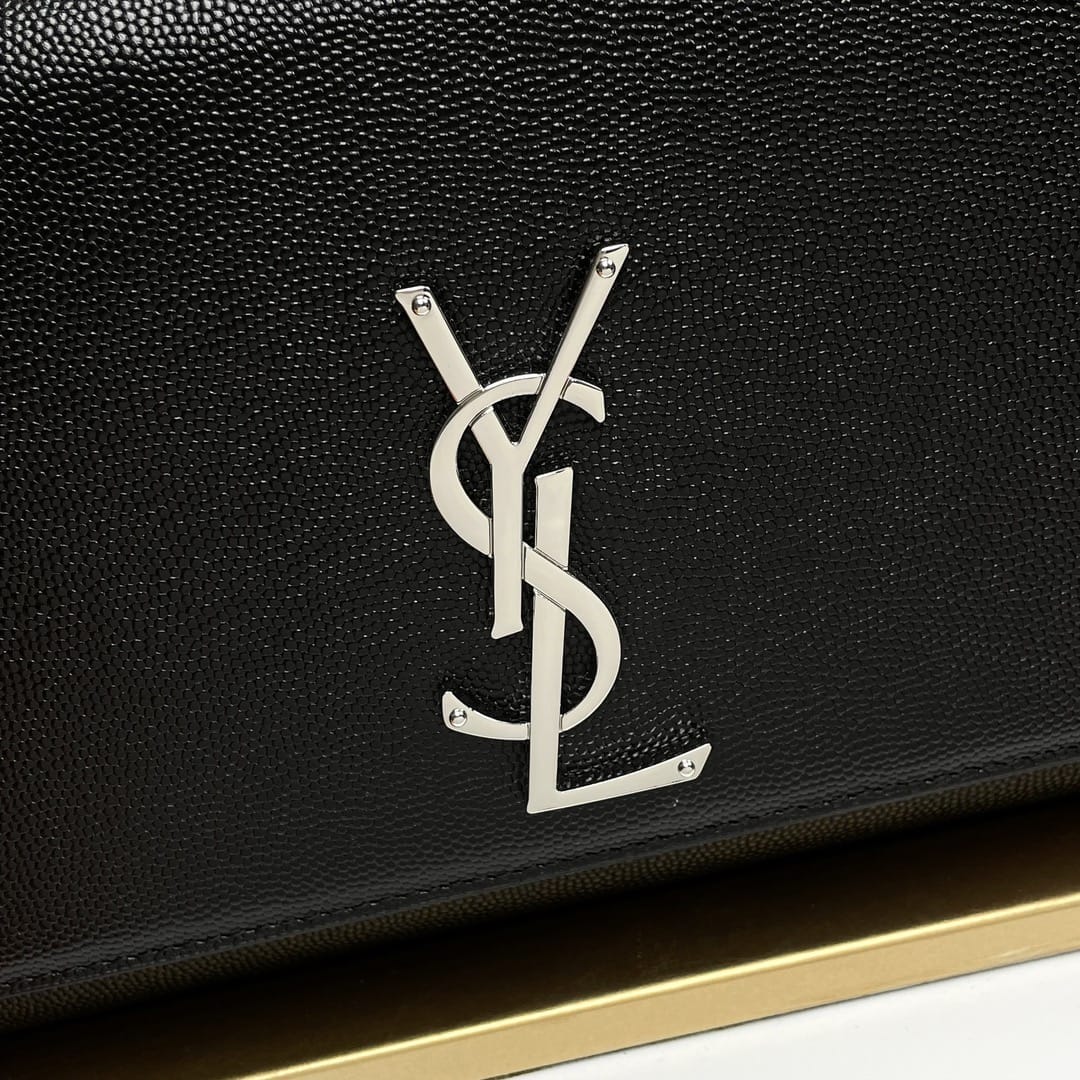 Saint Laurent Kate Medium Crossbody Bag In Grain De Poudre Embossed Leather - Black & Silver