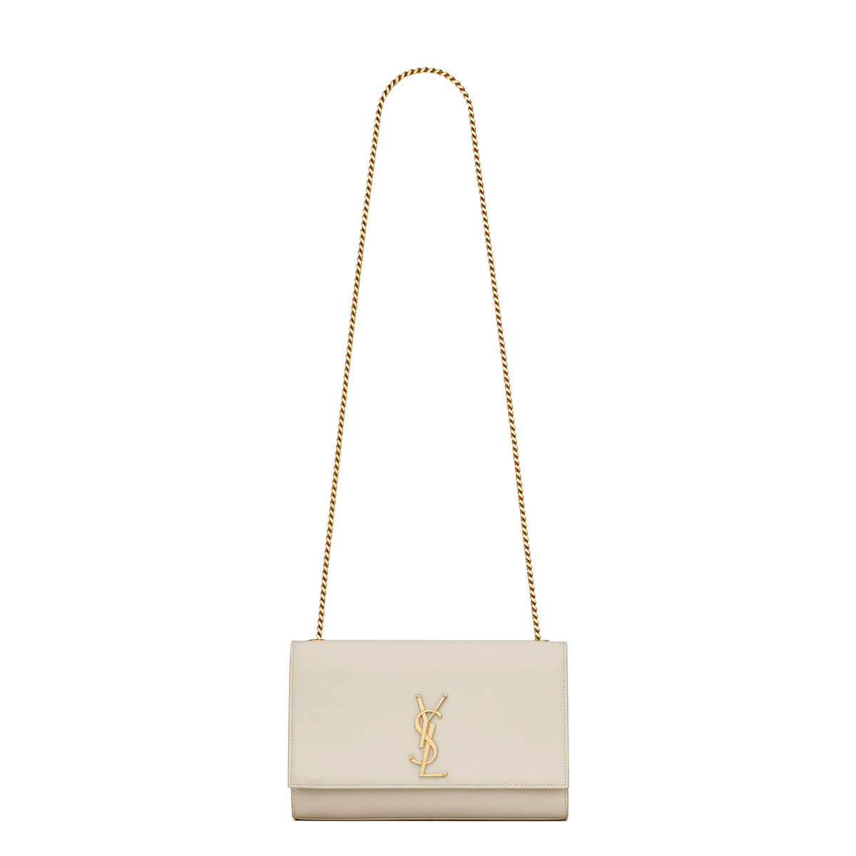 Saint Laurent Kate Medium Crossbody Bag In Grain De Poudre Embossed Leather - White & Gold