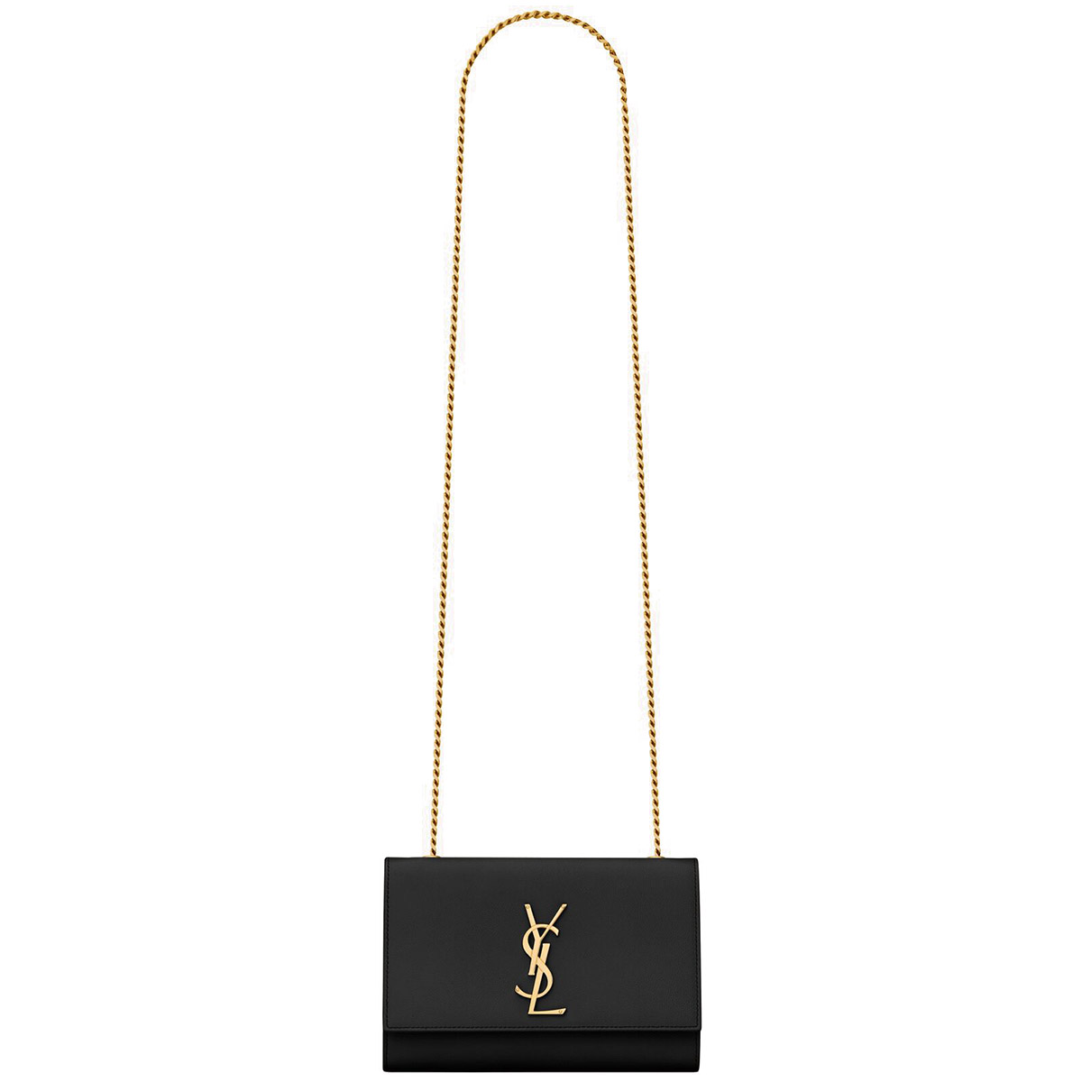 Saint Laurent Kate Small Crossbody Bag In Grain De Poudre Embossed Leather - Black & Gold