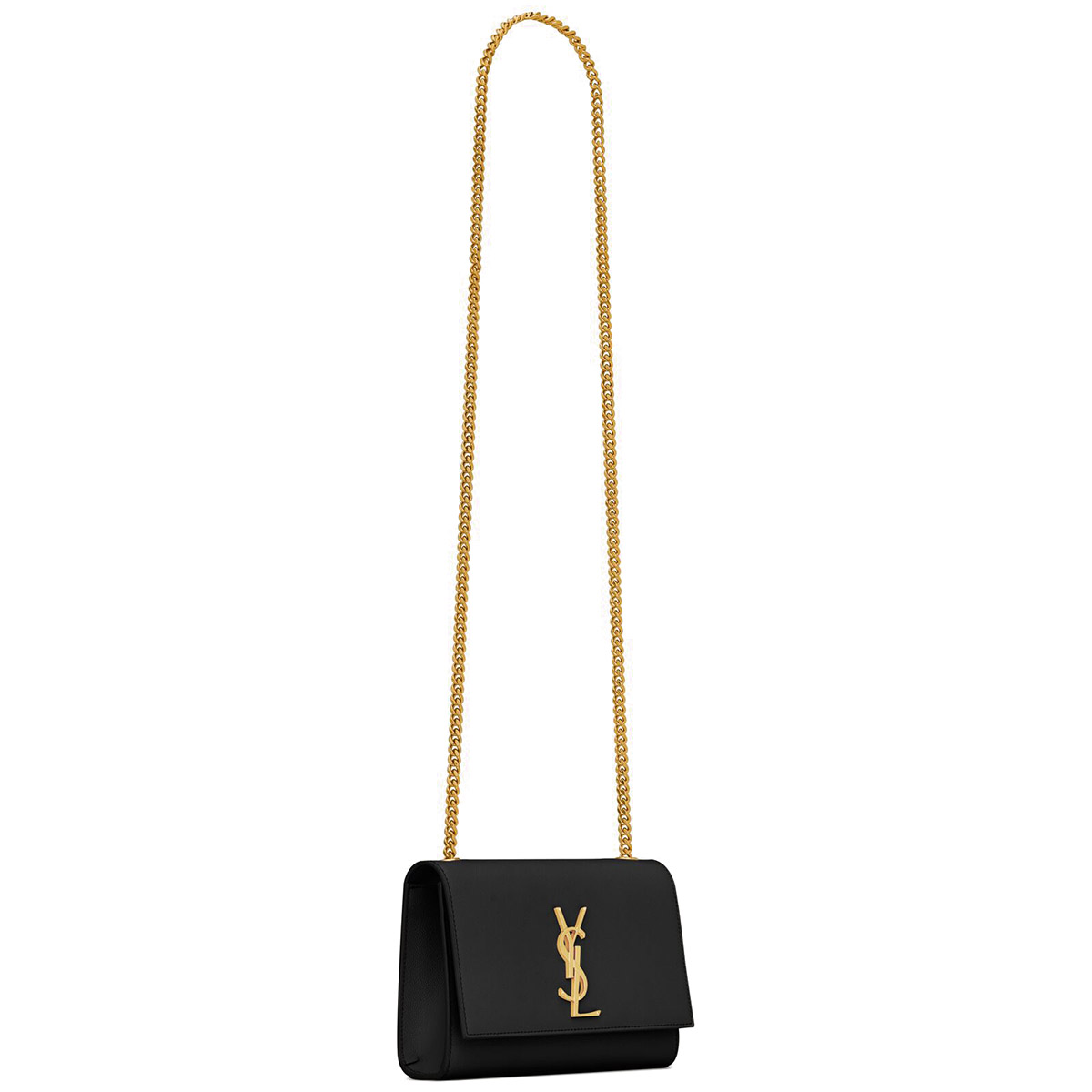 Saint Laurent Kate Small Crossbody Bag In Grain De Poudre Embossed Leather - Black & Gold