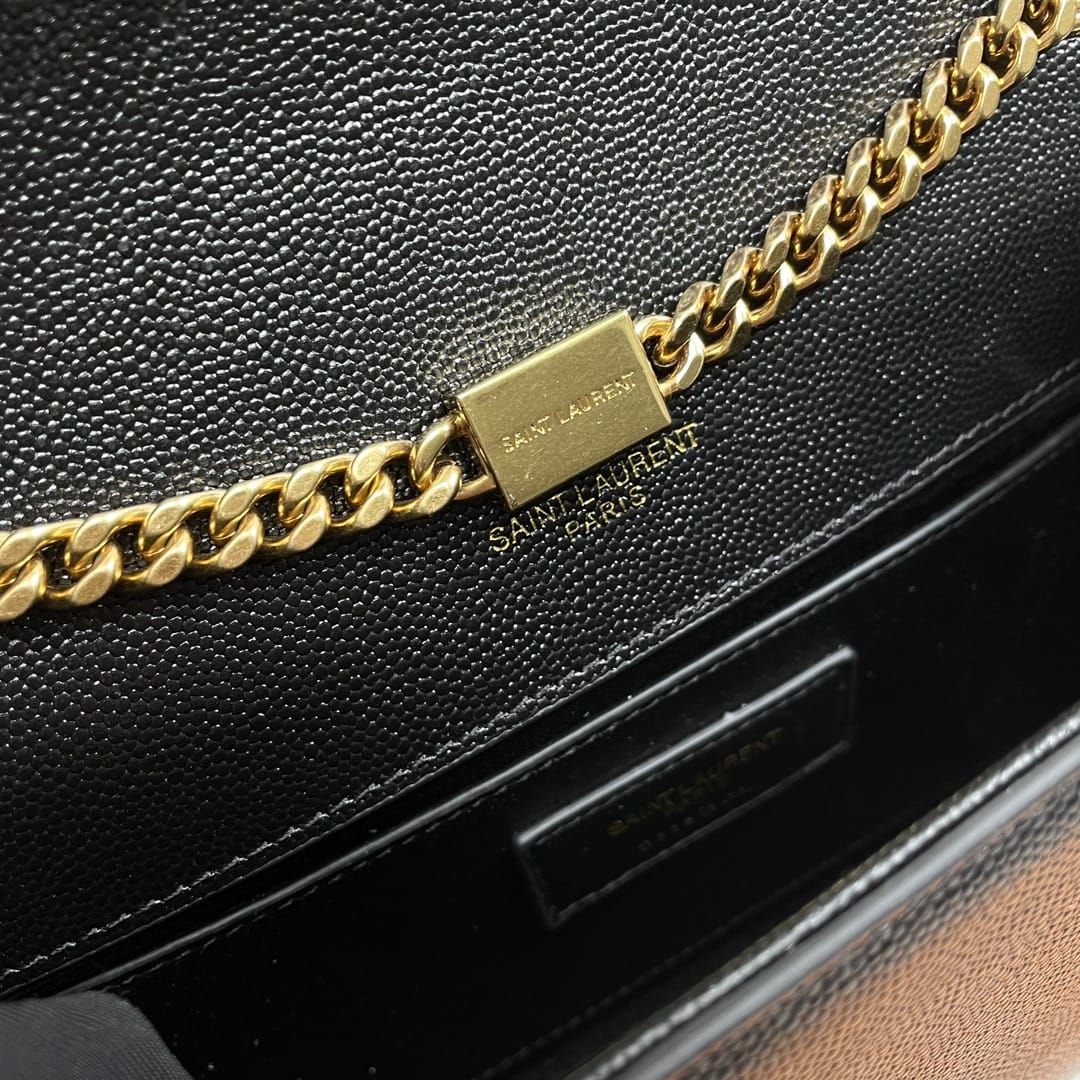 Saint Laurent Kate Small Crossbody Bag In Grain De Poudre Embossed Leather - Black & Gold