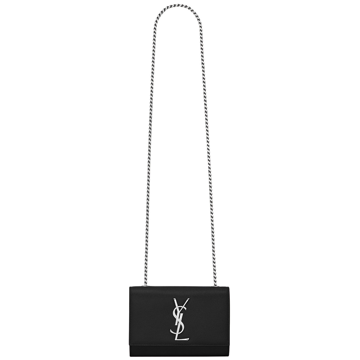 Saint Laurent Kate Small Crossbody Bag In Grain De Poudre Embossed Leather - Black & Silver