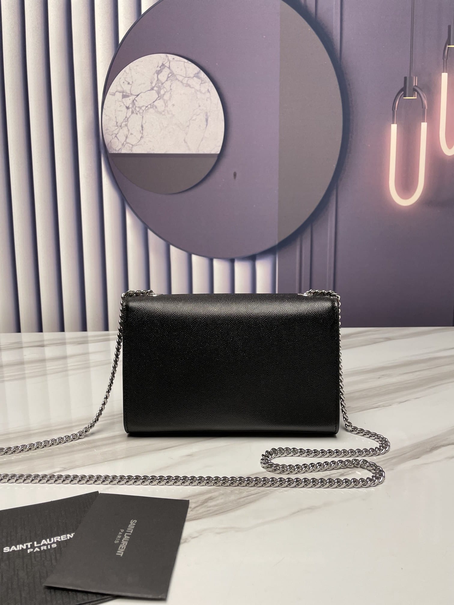 Saint Laurent Kate Small Crossbody Bag In Grain De Poudre Embossed Leather - Black & Silver