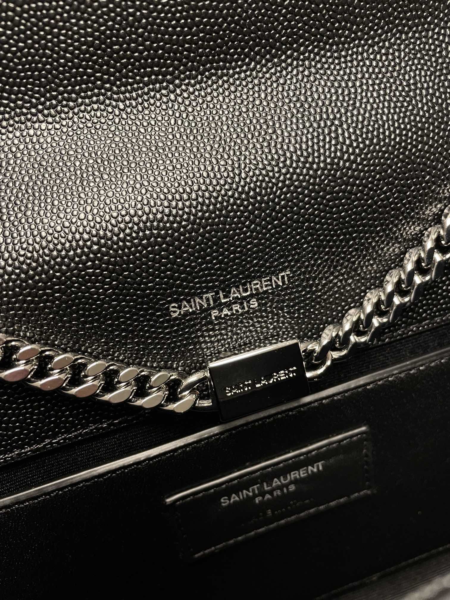 Saint Laurent Kate Small Crossbody Bag In Grain De Poudre Embossed Leather - Black & Silver