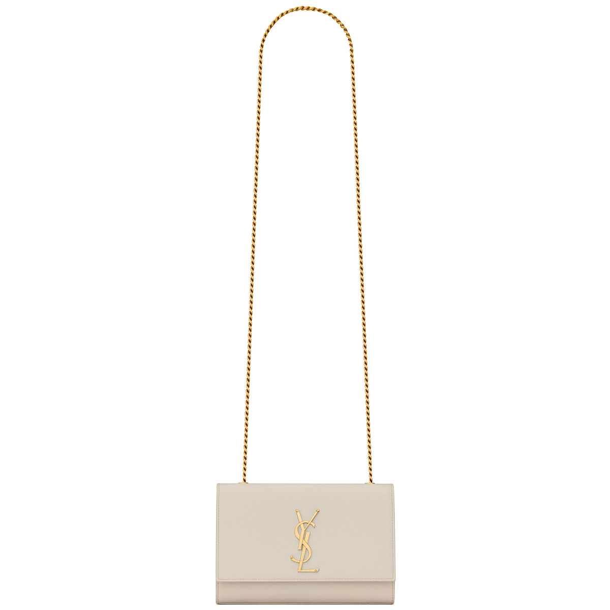 Saint Laurent Kate Small Crossbody Bag In Grain De Poudre Embossed Leather - White & Gold