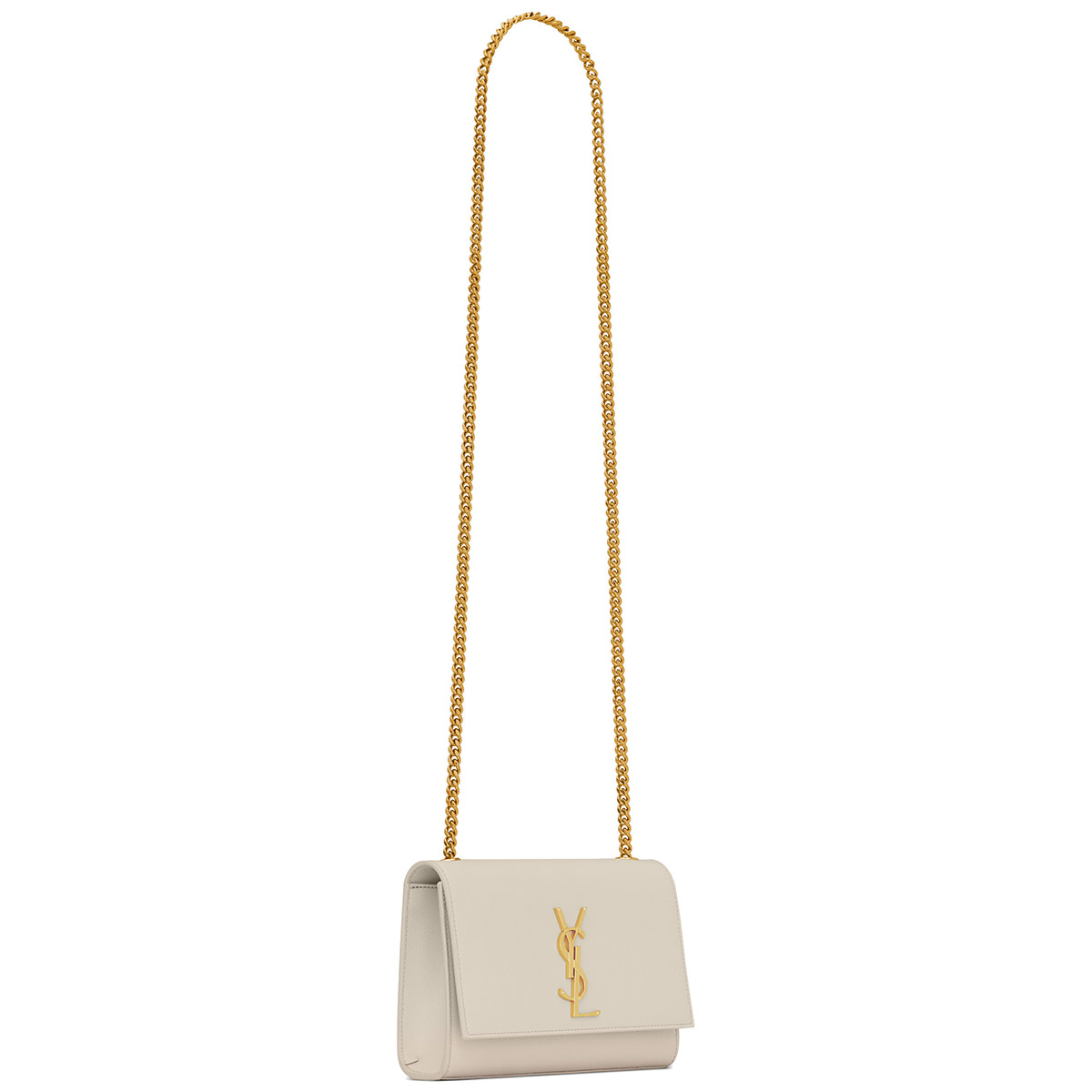 Saint Laurent Kate Small Crossbody Bag In Grain De Poudre Embossed Leather - White & Gold