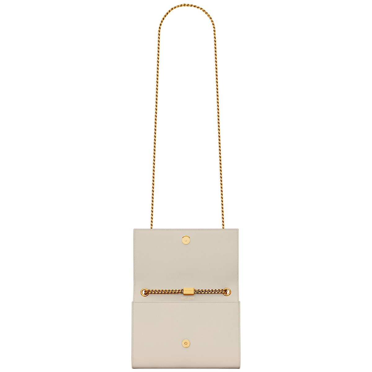 Saint Laurent Kate Small Crossbody Bag In Grain De Poudre Embossed Leather - White & Gold